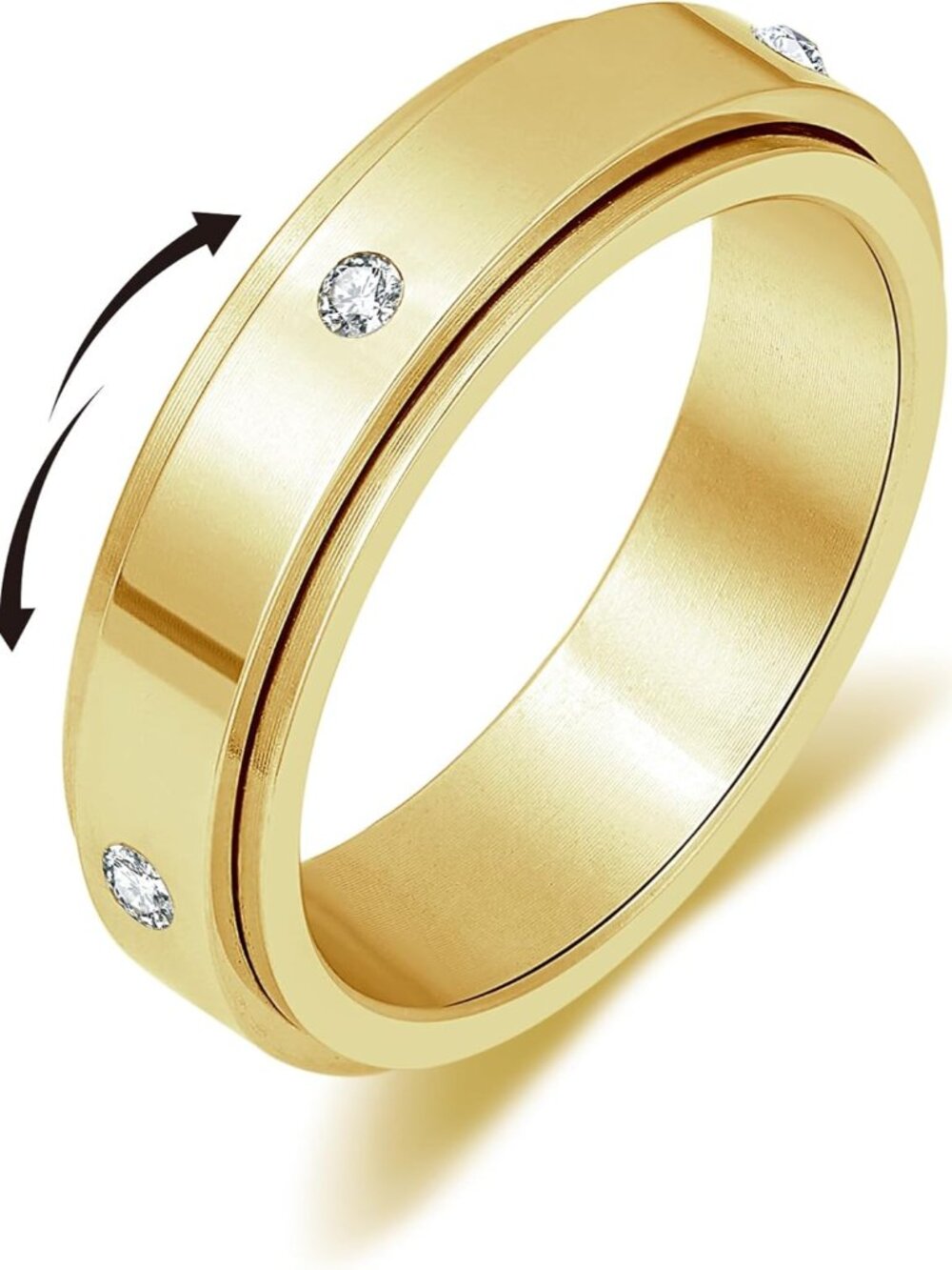 Anxiety Ring for Women Men Fidget Spinner Ring with Cubic Zircon Gold/Silver Sta